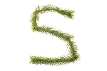 Numbers and letters of the alphabet made of coniferous branches