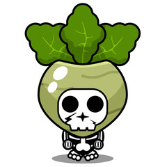 vector cartoon character mascot costume human skull vegetable cute kohlrabi