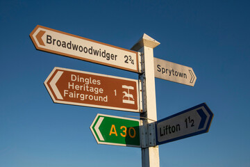 Fototapeta premium Road sign for motorists alongside a Devon highway, England, UK.