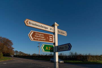 Road sign for motorists alongside a Devon highway, England, UK.