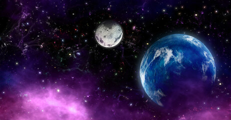 Obraz na płótnie Canvas Space illustration of planets and stardust.