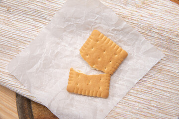 crispy vanilla biscuit on a board top view