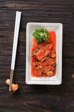 Braised Mackerel or Godeungeo Jorim, One Various of Korean Side Dish Banchan for Lunch or Dinner