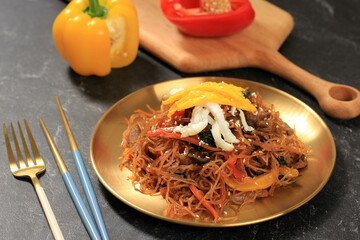 Korean Japchae - Stir-fried glass noodles and vegetables