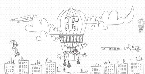 Un bambino vola via sulla mongolfiera mentre arriva mary poppins e un aero vola via