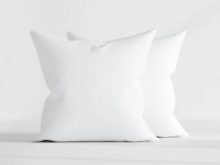 two white square pillows on white background, pillow mockup, 3d render