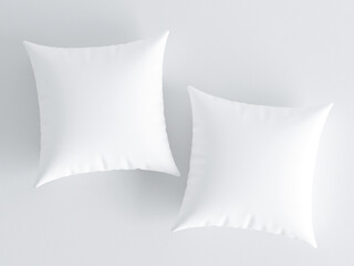 two white square pillows on white background, pillow mockup, 3d render