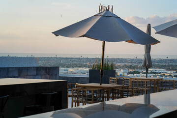 Fototapeta premium Rooftop, Juárez, City, Sky, heights, umbrella, angle. 