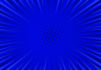 Obraz premium comic background halftone dots blue color. retro sunburst effect