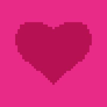 Pink heart. Love message. Happy Valentines Day poster in pixel art