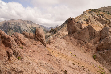 High in the mountains. View of the rocky peak in Bella Vista hill in Bariloche, Patagonia Argentina.