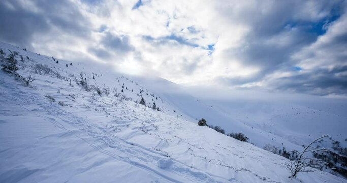 Beautiful winter in the Carpathian Mountains, Pylypets, Ukraine. Timelapse.