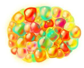 Decorative element of iridescent transparent bubbles