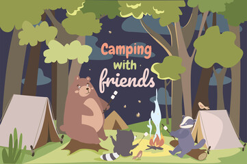 Camping with friends concept background
