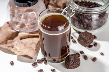 Modern Dissolvable Drinks concept, healthy homemade dissolvable frozen dried coffee espresso cubes 