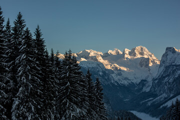 Scenery landscape in Austrian Apls in ski areal, winter snow landscape in beautiful mountains
