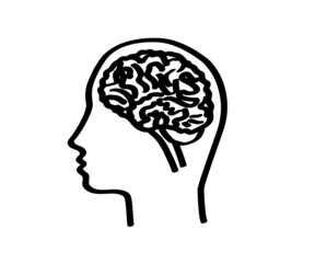 Human brain and head on a white background. Symbol. Vector illustration.