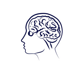 Head and brain on a white background. Symbol. Vector illustration.