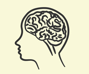 Head and brain on a white background. Symbol. Vector illustration.