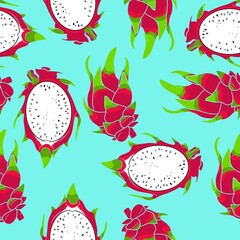 Seamless pattern with dragon fruit pattern, pitaya, vector illustration