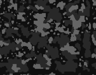 Vector black camouflage background, pixel pattern, digital texture for print.