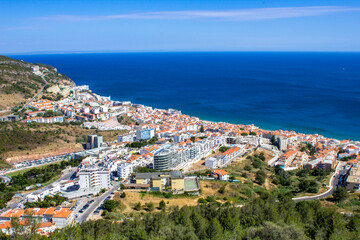 Fototapeta na wymiar Aerial view of Sesimbra, Portugal. Town by the sea.