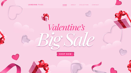 Valentine's day landing page, web template design 