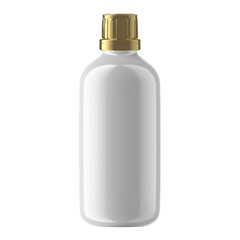 Round Plastic Bottle Cosmetic with Gold Essential Cap Isolated