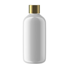 Round Plastic Bottle Cosmetic with Gold Full Cap Isolated