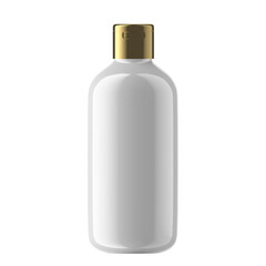 Round Plastic Bottle Cosmetic with Gold Open Cap Isolated