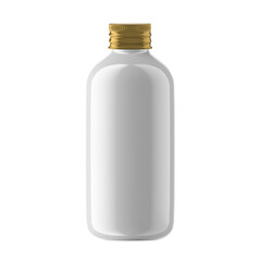 Round Plastic Bottle Cosmetic with Gold Screw Cap Isolated
