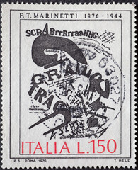 Italy - circa 1976: a postage stamp from Italy showing The Gunner's Letter by Filippo Tommaso...