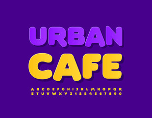 Vector trendy logo Urban Cafe with Yellow Alphabet Letters and Numbers set. Modern bright Font