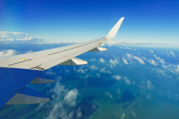 blue sea Maldives islands top view from airplane window