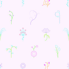 Abstract Doodle Seamless Pattern Plants Branch Botanic Leaf Leaves Herb Nature Background Decoration Vector Design Style For Prints Textiles, Clothing, Gift Wrap, Wallpaper, Pastel