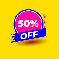 Discount tag with 50%. Special offer price tag, sign, label, icon for an advertising campaign at retail. Design element for promotional ad.
