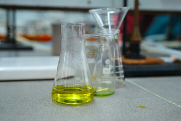 Test tubes. Beautiful chemical flask. Multicolored chemical flask. Chemical reaction. Reagents. Experiments. Chemistry. Chemical test tube. flask. Chemical laboratory. Laboratory. The medicine Science