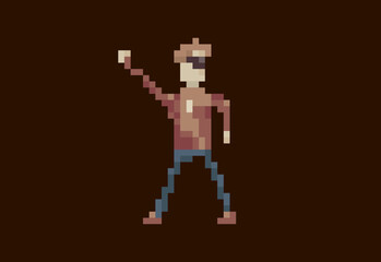Illustration of a funny man in a casual clothes in pixel art style