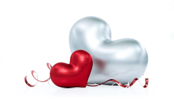 Beautiful hearts on white background for happy valentines day, 3D Rendering