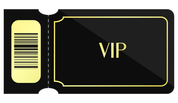 Black Ticket With Gold Text On White Background