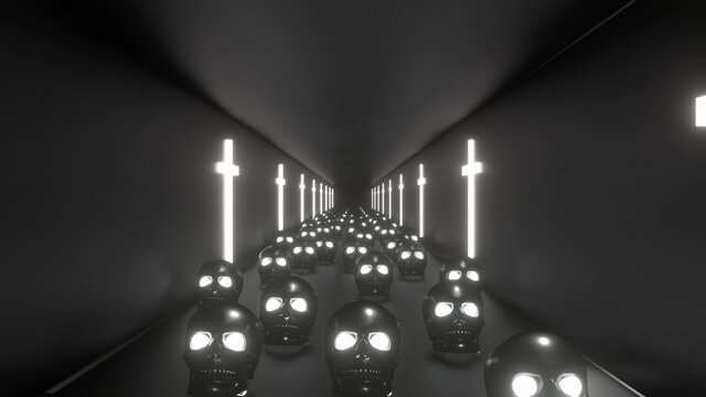 Halloween Skull Tunnel Background 3d Render