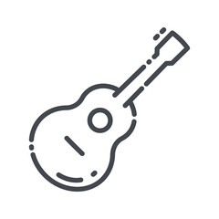 Vector line icon of acoustic guitar. Musical strings instrument web icon