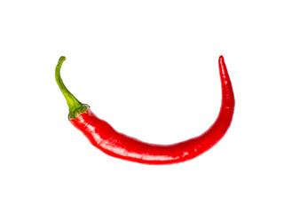 Shaped hot chili pepper on white, isolated, top view.