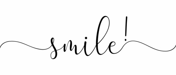 SMILE - Continuous one line calligraphy with Single word quotes. Minimalistic handwriting with white background. - obrazy, fototapety, plakaty