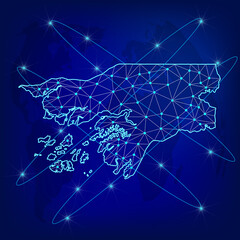 Global logistics network concept. Communications network map Guinea-Bissau on the world background. Map of  Guinea-Bissau with nodes in polygonal style. EPS10.