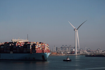 Port of Rotterdam, the Netherlands - 25-03-2021: Large container ship arriving in the port