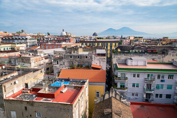 Old overcrowded apartment houses with balconies - dense living in overpopulated Napoli center, Italy