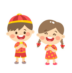 Cute Cartoon Chinese Kids for Chinese New Year.