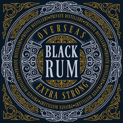 Black Rum - ornate vintage decorative label