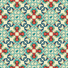Chinese ceramic tile seamless pattern. Oriental traditional floral ornament. Wall or floor texture.